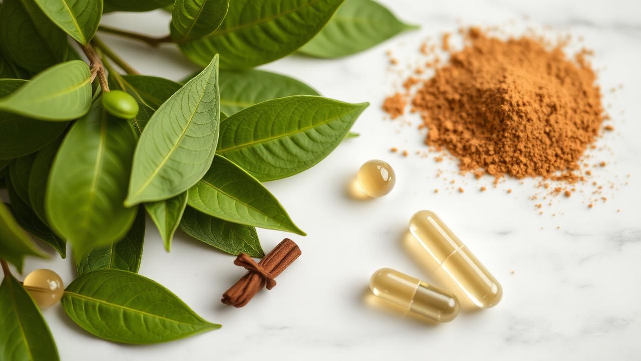 LipoFlame Kapseln mit grünen Blättern und Zimt